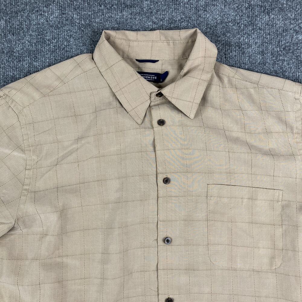 Consensus Casual Button Shirt Mens L‎ Beige Short Sleeve Lightweight Summer